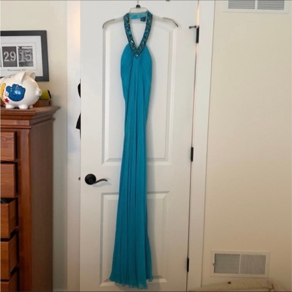 Cache silk jeweled halter formal gown prom size 6